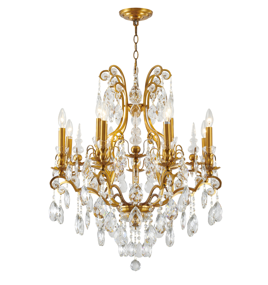 13-Light Antique Brass Chandelier With Clear Crystals